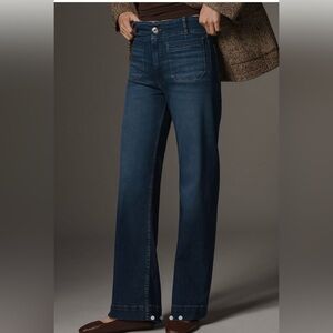 Anthropologie Maeve The Colette Full Length Wide Leg Jeans in Dark Blue